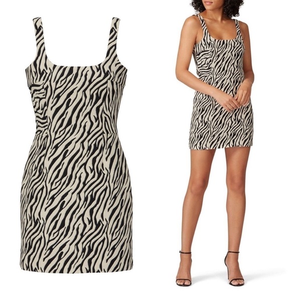 BEC BRIDGE 90s Zebra Stripe Square Neck Sleeveless Cutout Open Back Mini Dress 2 - Picture 12 of 13